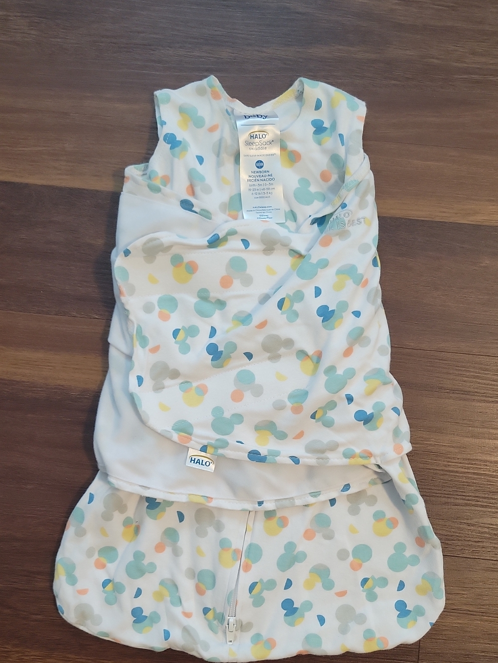HALO SleepSack Swaddle for Baby - White with Multicolor Dots